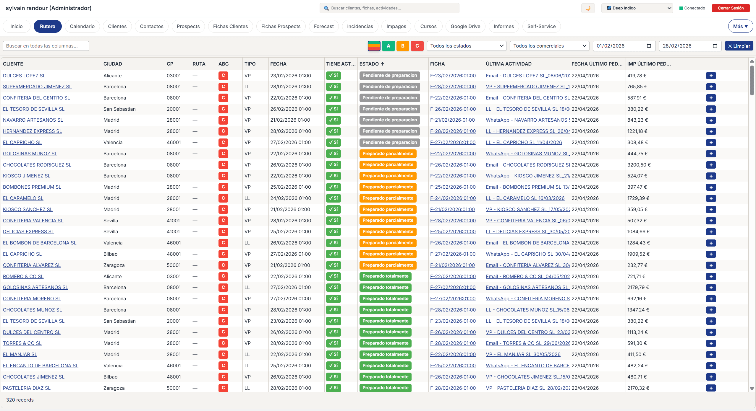 Planificador de rutas comerciales con mapa interactivo y optimizacion de visitas